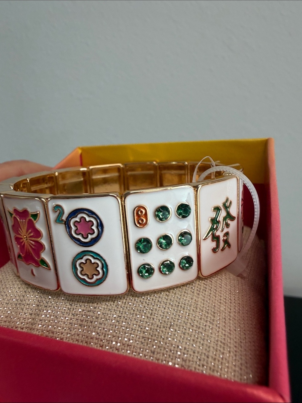Piper K | Mahjong Tile Charm Stretch Bracelet 🀄️ Hand Painted Glass Stones - Picture 8 of 9